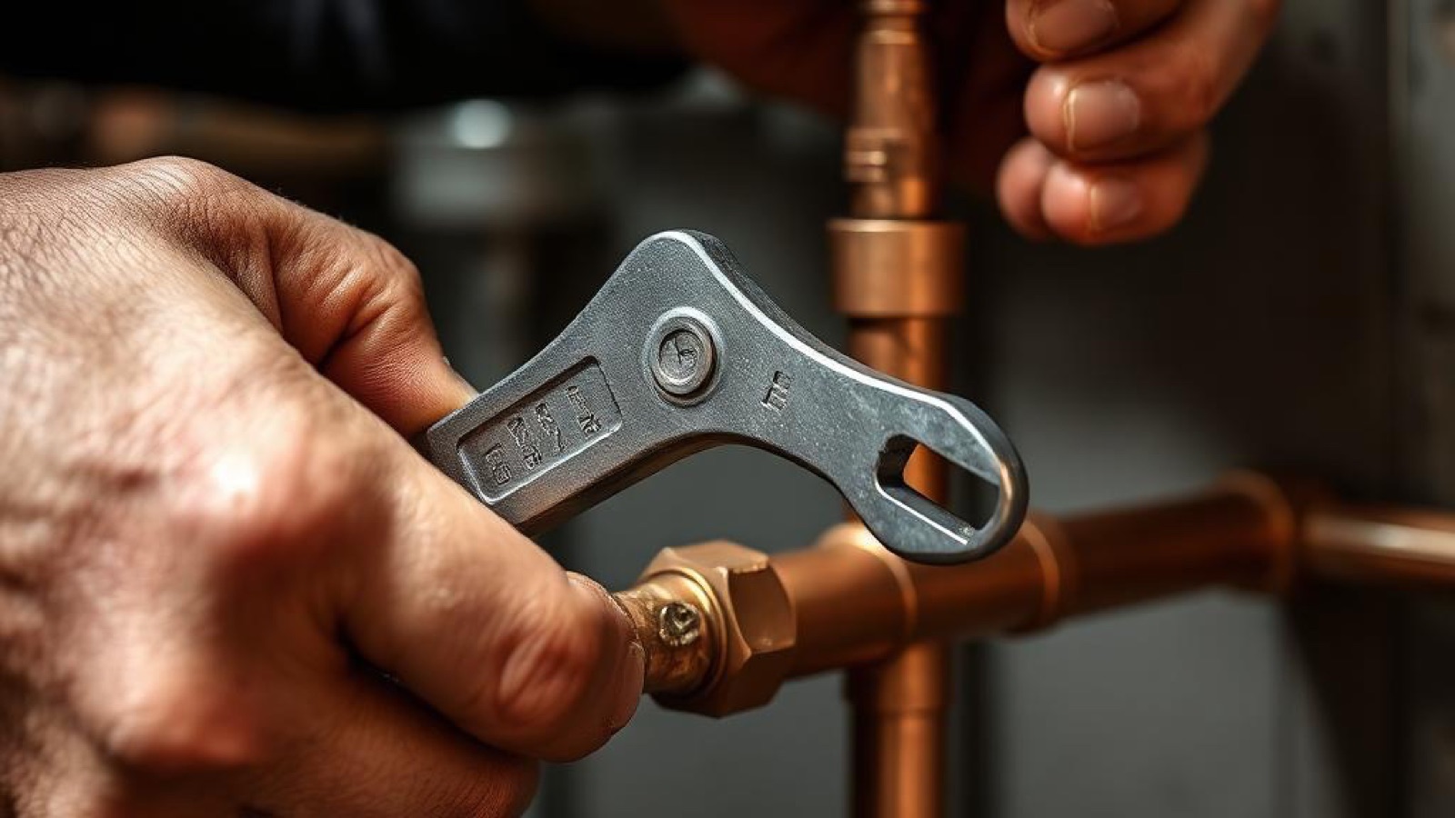 Copper plumbing line repair in progress